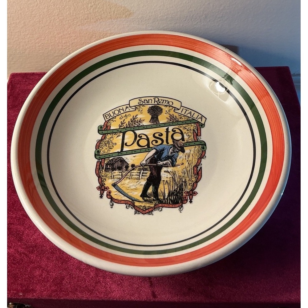Himark San Remo Italia Pasta Bowl Made in Italy Ceramic Harvest Scene 9.25in